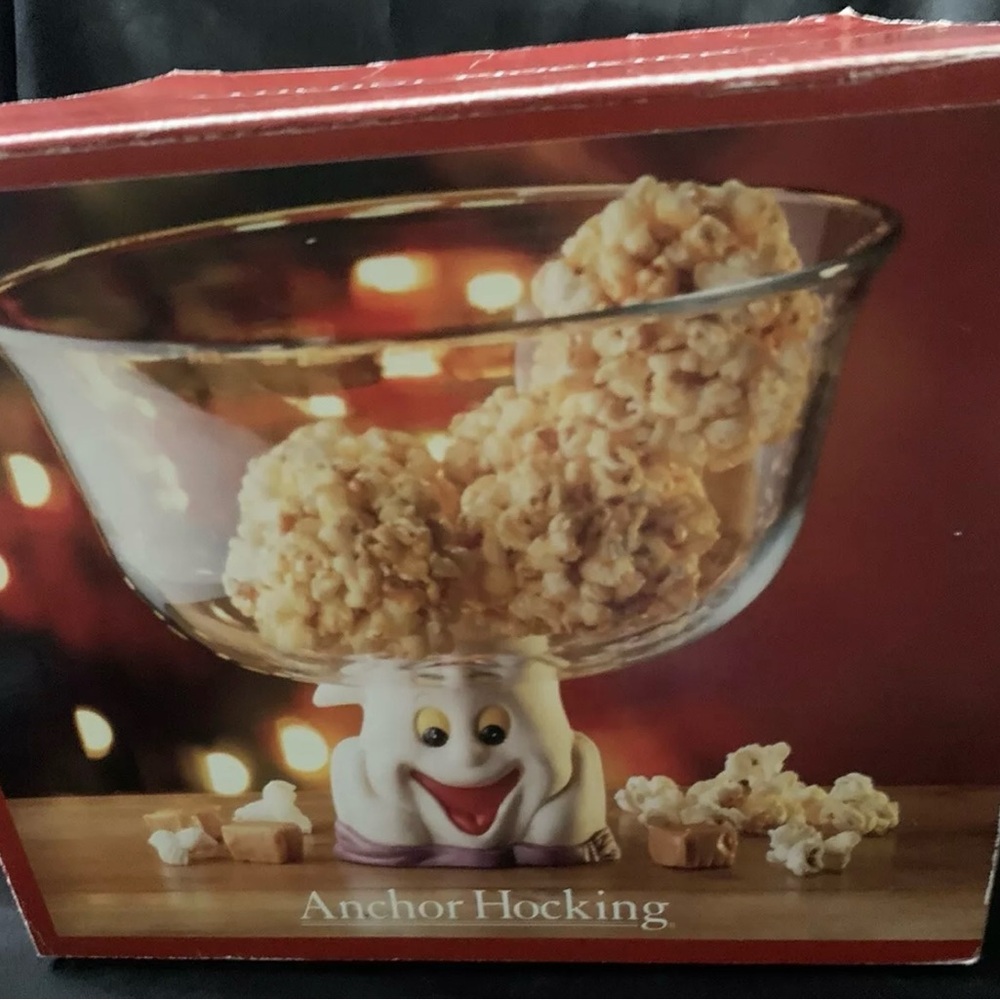 Vintahe Anchor Hocking Popcorn/Candy Bowl.Halloween Ghost Glass Porcelain - Picture 3 of 6